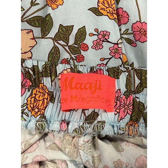 Magii Romper Women Size Medium Blue Pink Floral Halter Pockets Rayon Stretch New - Picture 7 of 10